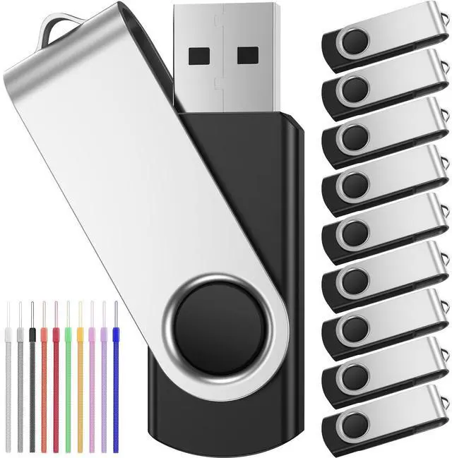 Main image of FEBNISCTE 32GB Flash Drive Pack of 10 USB 2.0 Thumb Drive Portable Black High Speed Memory Stick with 10pcs Lanyards