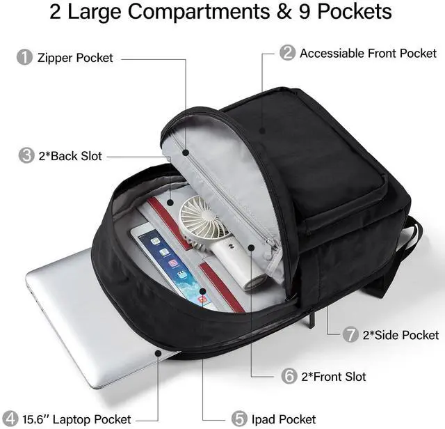 Alt view image 2 of 5 - Hanke Travel Backpack for Women Men, Small College Laptop Backpack, Lightweight Water-Resistant Work Bookbag, Cute Casual Daypack for 15.6 Inch Laptop, Graphite Black
