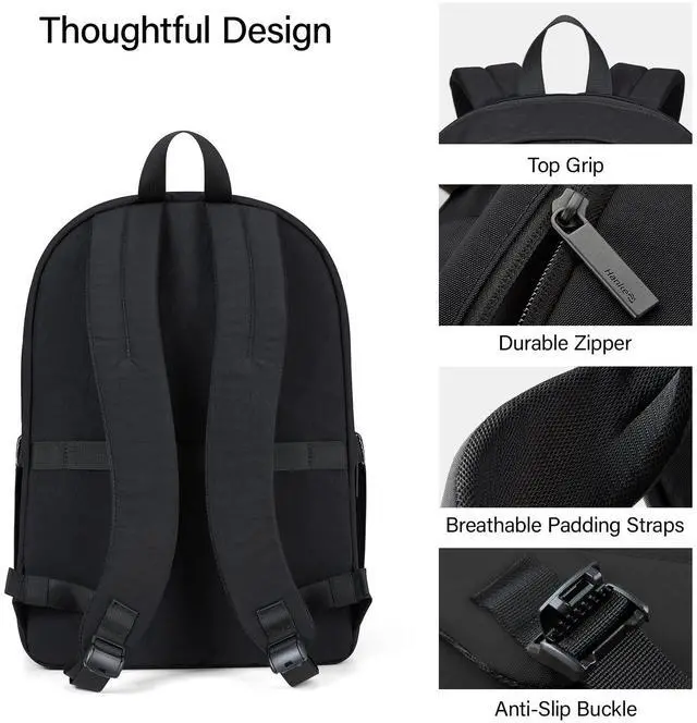 Alt view image 5 of 5 - Hanke Travel Backpack for Women Men, Small College Laptop Backpack, Lightweight Water-Resistant Work Bookbag, Cute Casual Daypack for 15.6 Inch Laptop, Graphite Black