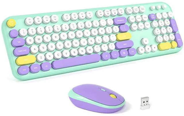 Main image of MOFII Wireless Keyboard and Mouse Combo - Pale Mint Full Sized Plug and Play Colorful Computer Keyboards - 104 Keys Round Keycap USB 2.4G Cute Keyboard for Windows/Laptop/Mac/Desktop/PC