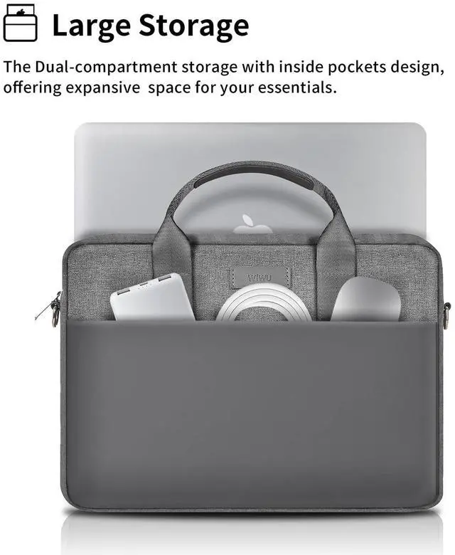 Alt view image 2 of 5 - WIWU 14 Inch Laptop Bag for Men Women, Water-Resistant Laptop Case with Shoulder Strap Messenger Work Bag for Business Travel Compatible with MacBook Air Pro/Dell XPS/HP Envy/Microsoft Surface(Grey)
