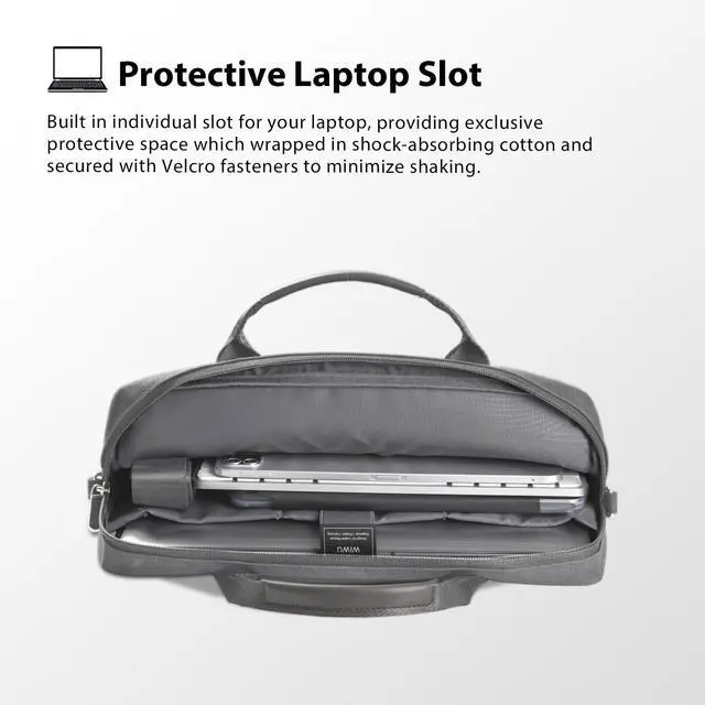 Alt view image 4 of 5 - WIWU 14 Inch Laptop Bag for Men Women, Water-Resistant Laptop Case with Shoulder Strap Messenger Work Bag for Business Travel Compatible with MacBook Air Pro/Dell XPS/HP Envy/Microsoft Surface(Grey)