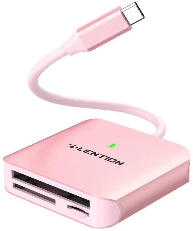 Main image of LENTION USB C to CF/SD/Micro SD Multi Card Reader, SD 3.0 Card Adapter Compatible 2023-2016 MacBook Pro 13/15/16/M1, New Mac Air/iPad Pro/Surface, Chromebook, S20/S10/Note, More (CB-C8s (Pink)