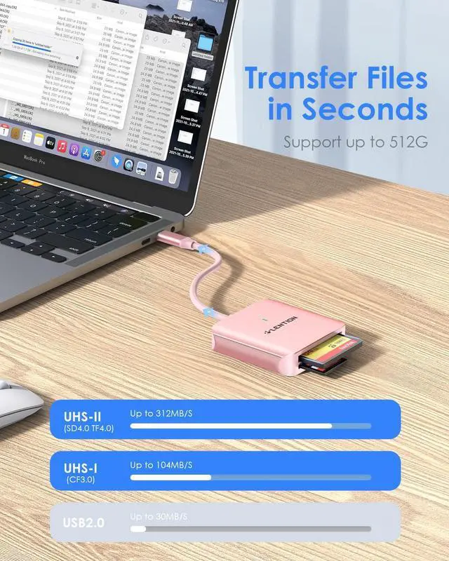 Alt view image 3 of 5 - LENTION USB C to CF/SD/Micro SD Multi Card Reader, SD 3.0 Card Adapter Compatible 2023-2016 MacBook Pro 13/15/16/M1, New Mac Air/iPad Pro/Surface, Chromebook, S20/S10/Note, More (CB-C8s (Pink)