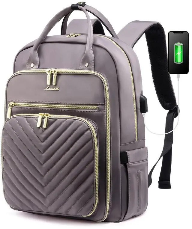 Main image of LOVEVOOK Womens Backpack,15.6 Inch Laptop Backpack for Work Travel, Large Capacity Work Backpack for Teacher Nurse, Computer Bag with USB Charging Port.Grey Purple.