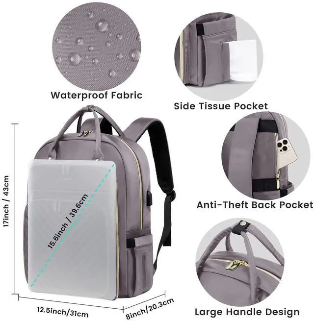 Alt view image 4 of 5 - LOVEVOOK Womens Backpack,15.6 Inch Laptop Backpack for Work Travel, Large Capacity Work Backpack for Teacher Nurse, Computer Bag with USB Charging Port.Grey Purple.