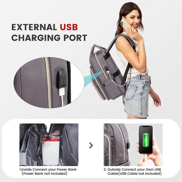 Alt view image 5 of 5 - LOVEVOOK Womens Backpack,15.6 Inch Laptop Backpack for Work Travel, Large Capacity Work Backpack for Teacher Nurse, Computer Bag with USB Charging Port.Grey Purple.