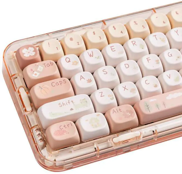 Main image of COOMICKEY Pink White Keycaps, Dye-Sublimation PBT Keycaps, MOA Profile Cute Keyboard Keycap Set for 61/64/68/84/87/100/104/108 Cherry MX Mechanical Keyboard