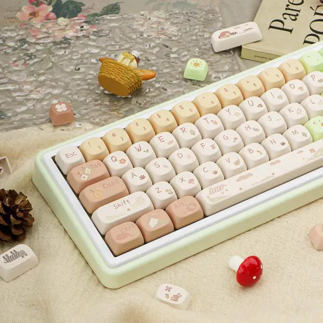 Alt view image 3 of 5 - COOMICKEY Pink White Keycaps, Dye-Sublimation PBT Keycaps, MOA Profile Cute Keyboard Keycap Set for 61/64/68/84/87/100/104/108 Cherry MX Mechanical Keyboard