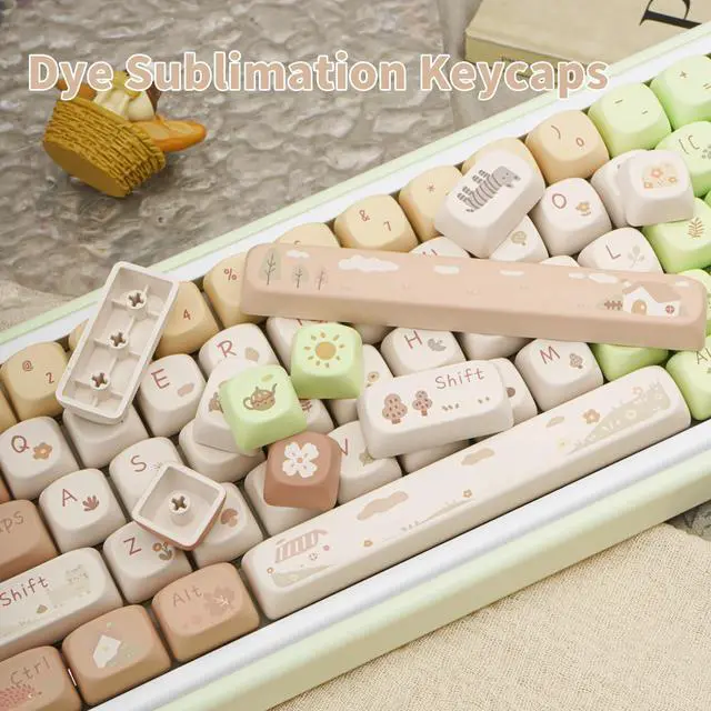 Alt view image 5 of 5 - COOMICKEY Pink White Keycaps, Dye-Sublimation PBT Keycaps, MOA Profile Cute Keyboard Keycap Set for 61/64/68/84/87/100/104/108 Cherry MX Mechanical Keyboard
