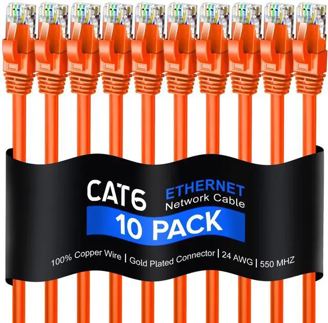 Main image of Maximm Cat 6 Ethernet Cable 8 Ft, 100% Pure Copper, Cat6 Cable (10 Pack) LAN Cable, Internet Cable, Patch Cable and Network Cable - UTP (Orange) 8 Feet
