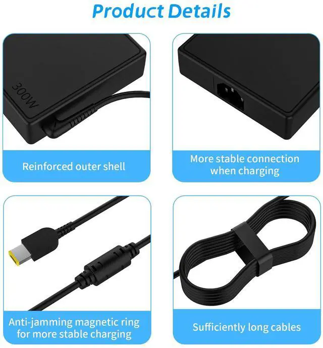 Alt view image 4 of 5 - 300W AC Charger Compatible with Lenovo Legion 7 7i 5i 5Pro R7000P R9000P R9000K Y9000K Y9000X Slim Tip Laptop Power Adapter Supply Cord