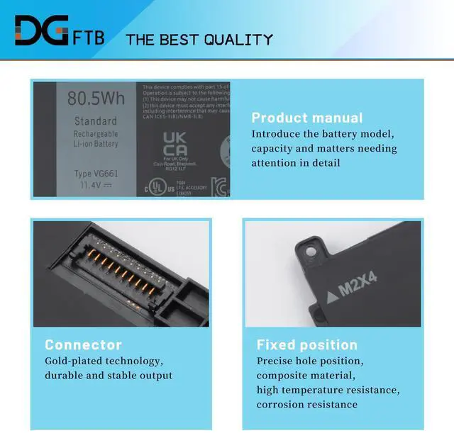 Alt view image 2 of 5 - DGFTB VG661 Laptop Battery Replacement for Dell for Alienware X14 R1 X14 R2 Series 0GD3C9 GD3C9 0V4N84 V4N84 Notebook (11.4V 80.5Wh/6709mAh/6-Cell)