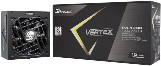 Main image of Seasonic Vertex PX-1200-1200W - 80+ Platinum - ATX 3.0 & PCIe 5.0 Ready - Full-Modular - ATX Form Factor - Low Noise - 12 Year Warranty - Nvidia RTX 30/40 Super & AMD GPU Compatible