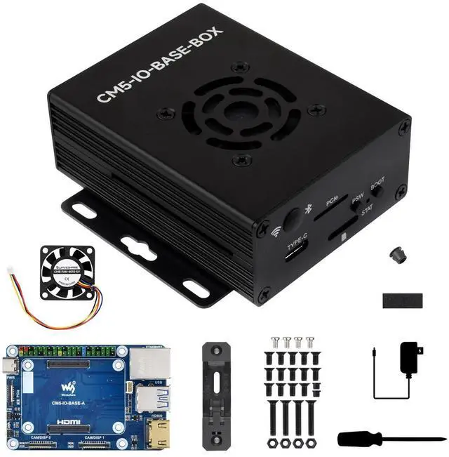 Main image of Waveshare Mini Base Board, Mini-WaComputer Designed for Raspberry Pi Compute Module 5 (NOT Included), Including Metal Case and Power Supply