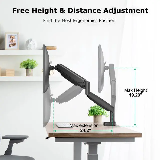 Alt view image 5 of 5 - HIPPOFLEX Single Monitor Desk Mount for 13-35 inch Ultrawide Flat/Curved Screens, Heavy Duty Gas Spring Monitor Arm Stand Holds up to 30.8lbs, Fully Adjustable, Clamp and Grommet Base