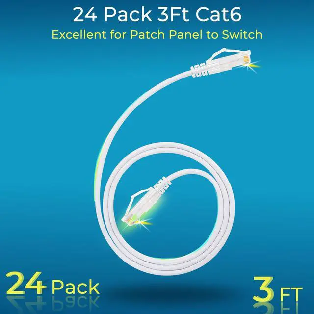 Alt view image 2 of 5 - Rapink Patch Cables Cat6/ Cat6a 3ft (24 Pack) Slim, Cat6a Ethernet Patch Cable 10G Support, Snagless Cat 6 Patch Cable for Patch Panel to Switch, Flexiable Cat6 Ethernet Cable White