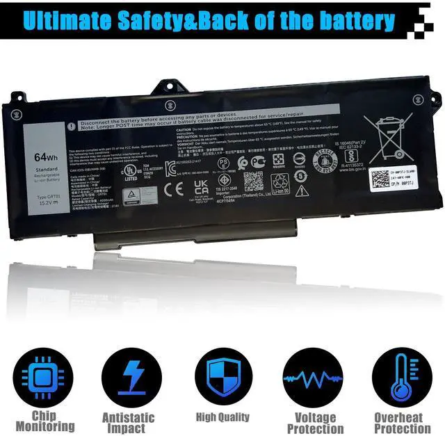 Alt view image 4 of 5 - AOMKA GRT01 64Wh Laptop Battery Replacement for Dell Latitude 5421 5431 5521 5531 Precision 3470 3561 3571 3581 3591 Mobile Workstation Alienware M17 R5 AMD Gaming 05RGW 0GRT01 0R05P0 00P3TJ 0VXD57