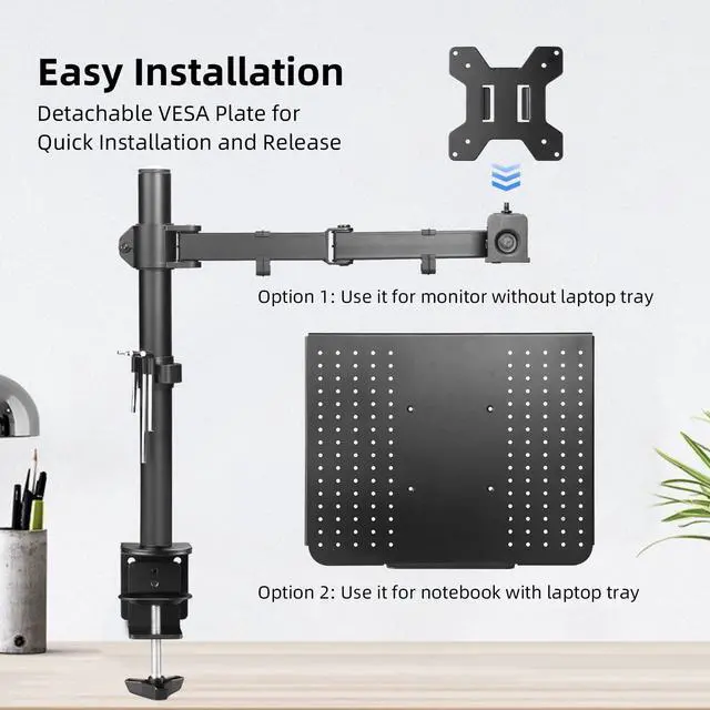 Alt view image 3 of 5 - Suptek Single Laptop Notebook Desk Mount with Tray for 13-27 inch Computer Screen, Fully Adjustable Laptop Desk Arm for Notebook up to 17, Weight up to 15.6 lbs