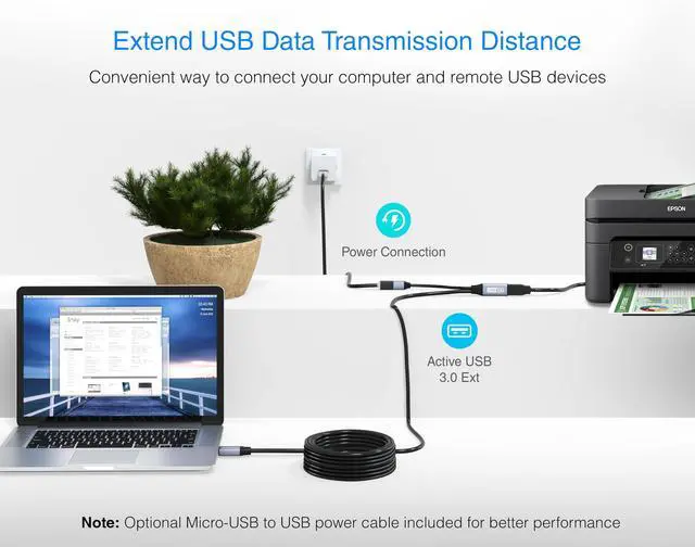 Alt view image 4 of 5 - BlueRigger Active USB 3.0 Extension Cable 75FT (5 Gbps USB Extender Cord, in-Wall CL3 Rated) - Long USB Extension Cable for Webcam, VR Headset, Printer, Hard Drive, Keyboard, Mouse