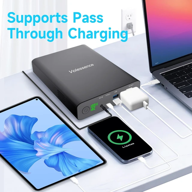 Alt view image 2 of 5 - Volessence 60000mAh AC 130W Outlet Laptop Power Bank, 110V Portable Charger