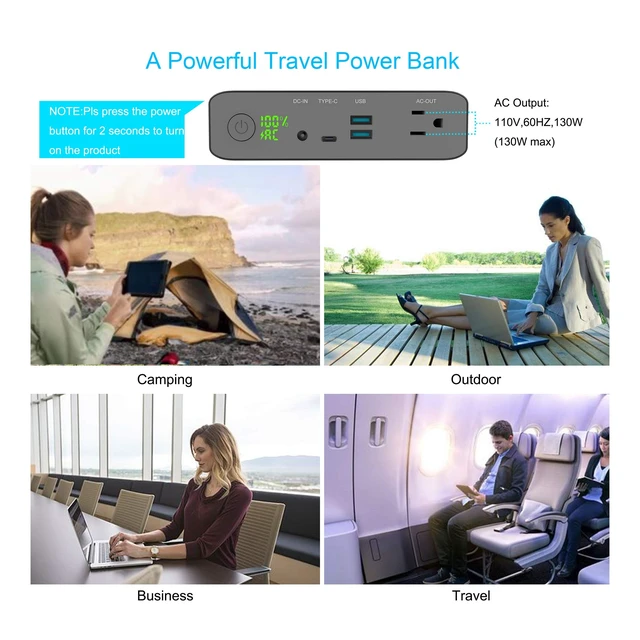 Alt view image 5 of 5 - Volessence 60000mAh AC 130W Outlet Laptop Power Bank, 110V Portable Charger