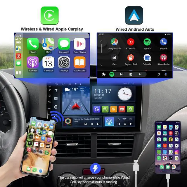 Alt view image 3 of 5 - Android 10 Double Din Car Stereo for Subaru Forester 2008-2012 Impreza 2008-2011 with 9 Inch Touchscreen Radio Built-in Wireless Carplay/Android Auto/GPS/Bluetooth/FM/AUX-in/Steering Wheel Cont