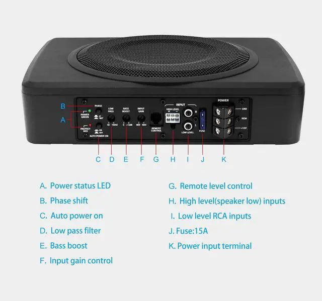 Alt view image 2 of 5 - DR DOUBLE ROCK CB08 8 Inch Slim Under Seat Powered Car Subwoofer with Built-in Amplifier 600W Max / 120W RMS, 2.56" Ultra Low Profile, Wired Remote Bass Control, Adjustable Low Pass Filter
