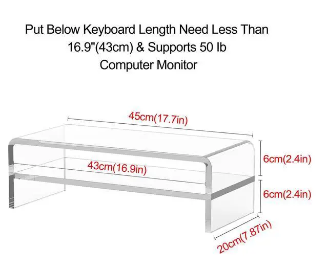 Alt view image 2 of 5 - Egchi Acrylic Monitor Stand,2 Tiers Computer Monitor Riser(18x8x5.5 inches),Computer Stand/Monitor Riser for Office,School,Home,Laptop Stand Desktop Stand for Keyboard Storage&Printer TV Screen