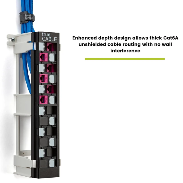 Alt view image 2 of 5 - TRUE CABLE Cat6A Unshielded 12-Port Blank Toolless Modular Keystone Patch Panel, 3-D Staggered Design, Wall Mount with 89D Bracket & Mounting Hardware, High Density, Cat5e & Cat6 Compatible, Black