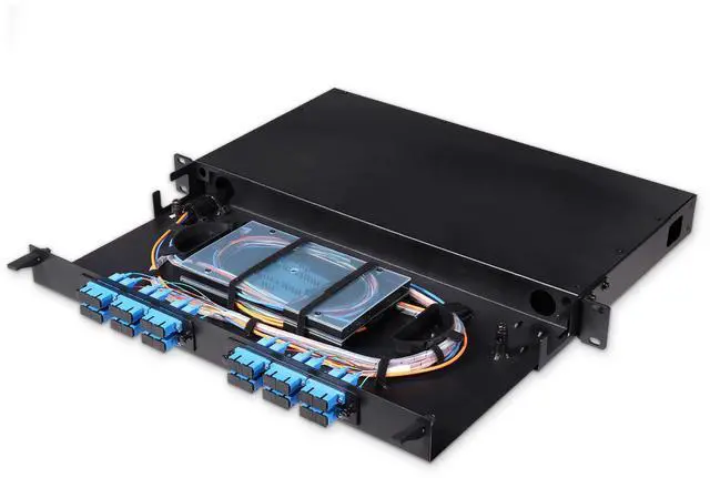 Alt view image 5 of 5 - Fiber Optic Patch Panel, Rack Mount, 1 RU, Includes 2 SC Singlemode and 2 SC Multimode Adapter Plates, Includes Splice Trays, Up to 24 Fiber Capacity