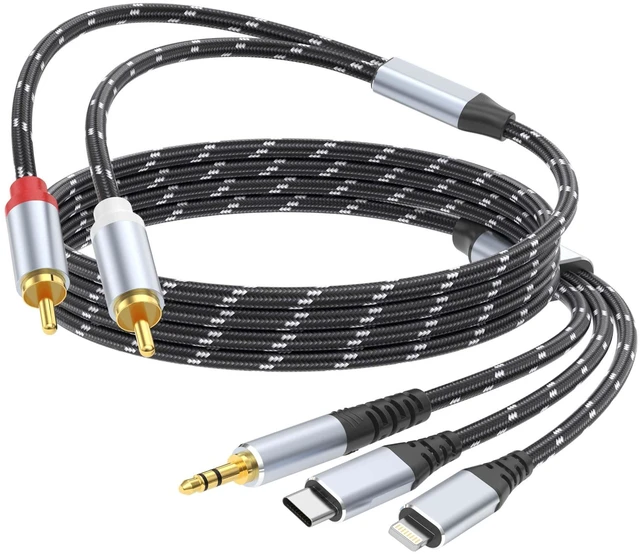 Main image of DCNETWORK 3.5mm to RCA Cable, Lightning to RCA Male to Aux Audio Adapter HiFi Sound Headphone Jack Adapter,(3 in 1 Audio Cable) Connector for iPhone/iPad Speaker MP3 Tablet HDTV(15FT)