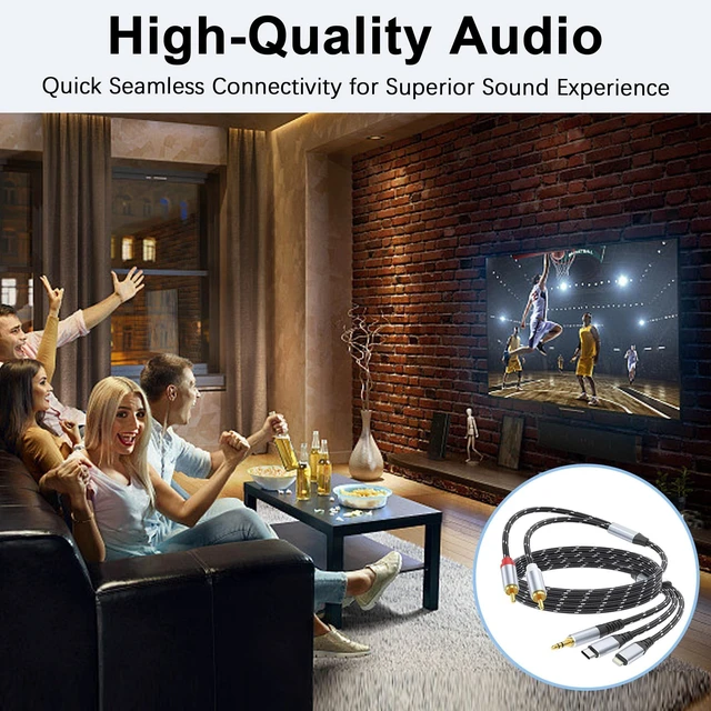 Alt view image 5 of 5 - DCNETWORK 3.5mm to RCA Cable, Lightning to RCA Male to Aux Audio Adapter HiFi Sound Headphone Jack Adapter,(3 in 1 Audio Cable) Connector for iPhone/iPad Speaker MP3 Tablet HDTV(15FT)