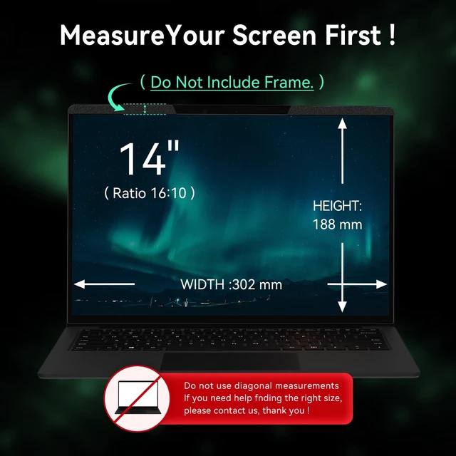 Alt view image 2 of 5 - Mao Yeye Magnetic Laptop Privacy Screen 14 Inch 16:10 Aspect Ratio Anti-Glare Blue Light Monitor Protector,Removable 14in Film for Lenovo HP Dell Acer Asus Thinkpad Envy Xps