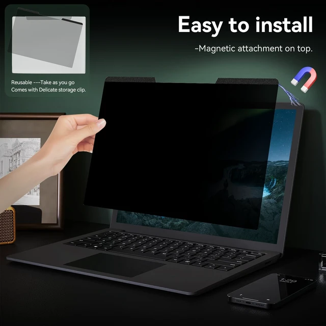 Alt view image 4 of 5 - Mao Yeye Magnetic Laptop Privacy Screen 14 Inch 16:10 Aspect Ratio Anti-Glare Blue Light Monitor Protector,Removable 14in Film for Lenovo HP Dell Acer Asus Thinkpad Envy Xps