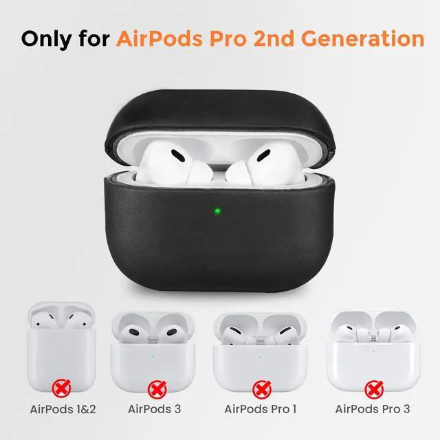 Alt view image 2 of 5 - Bouixel for AirPods Pro 2 Case, Handcrafted Genuine Leather Cover with Lanyard, Vintage Crazy Horse Leather, Unique Patina, MagSafe Ready, Compatible with AirPods Pro 2nd/1st Gener