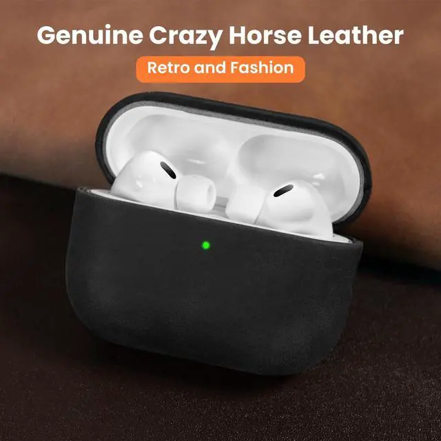 Alt view image 3 of 5 - Bouixel for AirPods Pro 2 Case, Handcrafted Genuine Leather Cover with Lanyard, Vintage Crazy Horse Leather, Unique Patina, MagSafe Ready, Compatible with AirPods Pro 2nd/1st Gener
