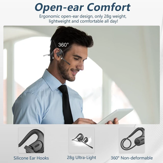 Alt view image 2 of 5 - BANIGIPA Bluetooth Headset with Removable Microphone, Open Ear Headphones