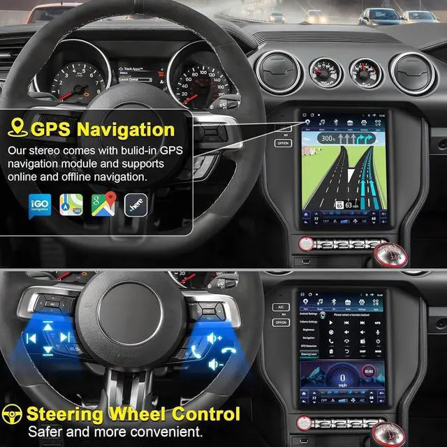 Alt view image 3 of 5 - 4+64 8-core Android 13 Car Radio for Ford Mustang 2015-2023, 10.4 Inch IPS Touch Screen Car Stereo with Wireless Carplay/Android Auto,GPS, WiFi, Bluetooth,FM, Backup Camera, DSP, DVR