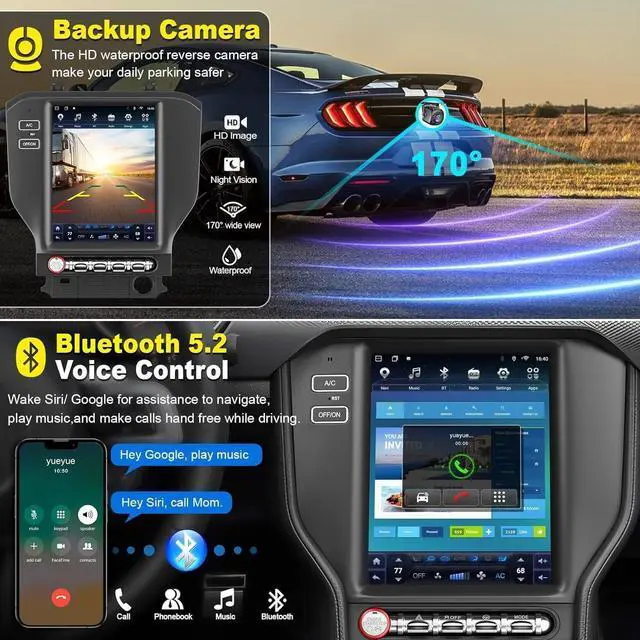 Alt view image 4 of 5 - 4+64 8-core Android 13 Car Radio for Ford Mustang 2015-2023, 10.4 Inch IPS Touch Screen Car Stereo with Wireless Carplay/Android Auto,GPS, WiFi, Bluetooth,FM, Backup Camera, DSP, DVR