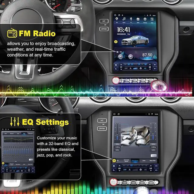 Alt view image 5 of 5 - 4+64 8-core Android 13 Car Radio for Ford Mustang 2015-2023, 10.4 Inch IPS Touch Screen Car Stereo with Wireless Carplay/Android Auto,GPS, WiFi, Bluetooth,FM, Backup Camera, DSP, DVR