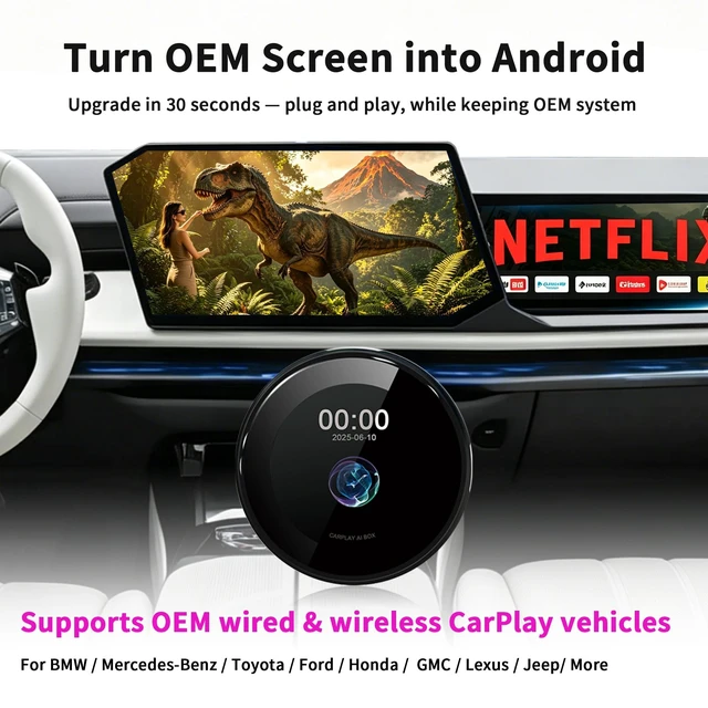 Alt view image 2 of 5 - 3.2 Inch Android 14 CarPlay AI Box for OEM Wired or Wireless CarPlay System