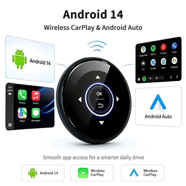 Alt view image 5 of 5 - 3.2 Inch Android 14 CarPlay AI Box for OEM Wired or Wireless CarPlay System
