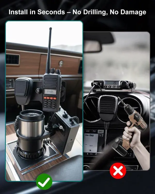 Alt view image 3 of 5 - MQHXUY Universal Cup Holder Expander Mount for Satellite Radio CB Mic and Walkie Talkie, 3-in-1 Car Organizer Hanger, 2.6-3.5In Adjustable, No-Drill Installation