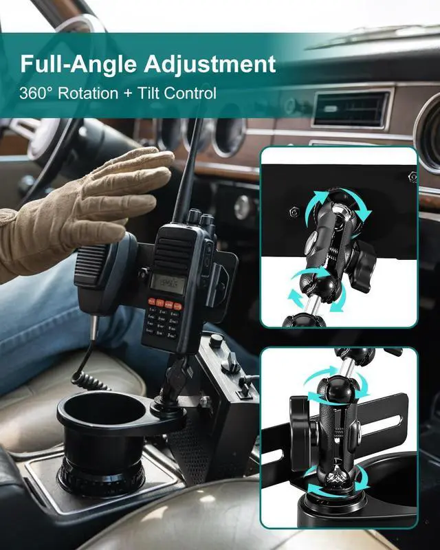 Alt view image 4 of 5 - MQHXUY Universal Cup Holder Expander Mount for Satellite Radio CB Mic and Walkie Talkie, 3-in-1 Car Organizer Hanger, 2.6-3.5In Adjustable, No-Drill Installation