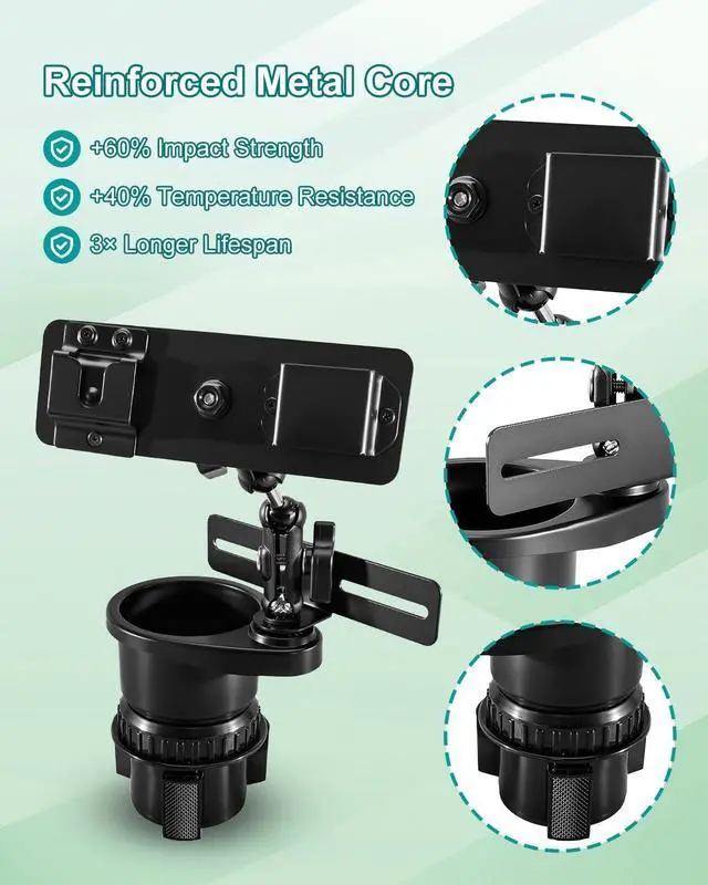 Alt view image 5 of 5 - MQHXUY Universal Cup Holder Expander Mount for Satellite Radio CB Mic and Walkie Talkie, 3-in-1 Car Organizer Hanger, 2.6-3.5In Adjustable, No-Drill Installation