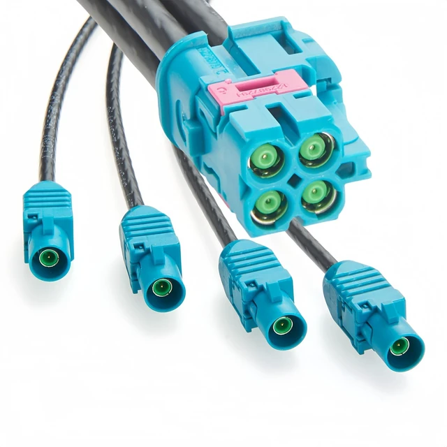 Main image of Quad TE Mate-AX Mini Fakra Female to Fakra Male Single-Port Automotive Breakout Cable 2298721-9 to 2-2326914-0 GMSL2 Camera Cable for NVIDIA Drive AGX Thor, ADAS, Autonomous Driving (0.5M/1.64FT)