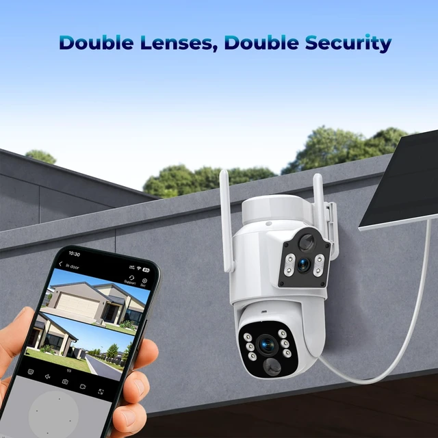 Alt view image 2 of 5 - Solar Security Cameras Wireless Outdoor, Dual-Lens Security Camera