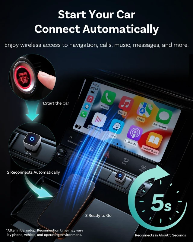 Alt view image 4 of 5 - OTTOCAST Mini Slim Wireless CarPlay & Android Auto Adapter Mini Cube 3.0