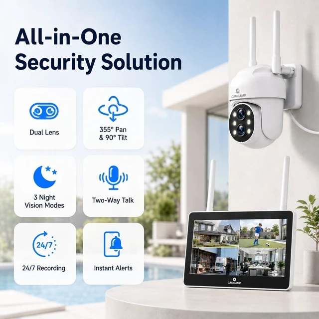 Alt view image 2 of 5 - Camcamp Wireless Security Camera System with Monitor, 4 PTZ Outdoor Cameras